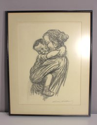 Vintage Signed Charcoal Drawing  Mother & Child By Kthe Kollwitz  29.5 H X 23 W