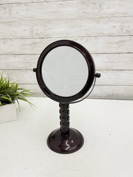 Vintage Tabletop Vanity Mirror  Dark Finish Pedestal Stand  13.5' H