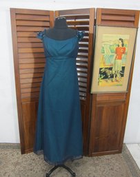Vintage Jordan Teal Evening Gown Dress  Size 11/12  Floral Strap Detail