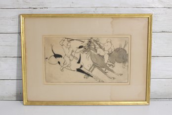 Polo Match Graphite Drawing  Framed Equestrian Art  13' X 18'