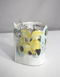 Handmade Studio Pottery Vase  Pierced Floral Design  Signed  5.5 Tall