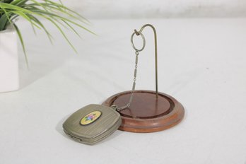 Vintage Guilloch Enamel Finger Ring Dance Compact  Mirror Rouge Powder Case