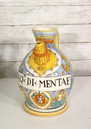 Vintage Rigattieri  Italian Majolica Apothecary Jug  AQ DI MENTAE  Hand Painted  11 Tall