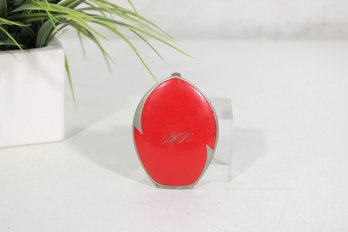 Vintage Red Enamel Powder & Rouge Compact  Silver Tone Vanity Case