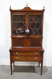 Vintage Beacon Hill Secretary Desk With Hutch  Elegant Glass Front And Brass Accents