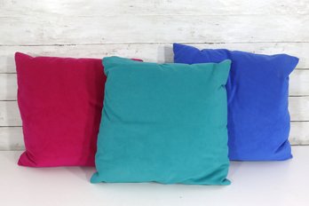 Set Of 3 Solid Color Throw Pillows  Teal, Magenta & Royal Blue  15' X 15'