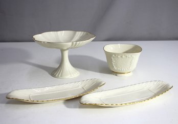 Set Of Lenox Ivory Ceramic Serving Pieces With Gold Trim