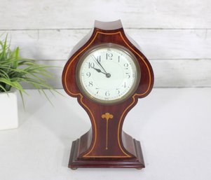 Vintage Inlaid Wood Mantel Clock  Classic Table Clock  Untested  9.5 H X 5.5 W X 3.5 D