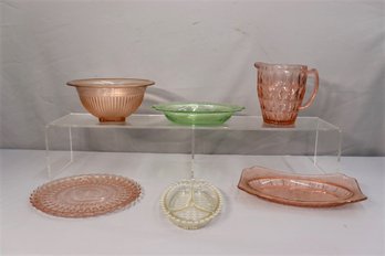 Group Lot Of Pink, Princess Green, And Clear Depression Glass