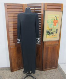 Vintage Black Evening Gown  Small  Beaded Open Back  Long Sleeve