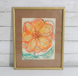Vintage Floral Painting Signed & Dated 65  Colorful Modern Flower Art  Framed 14.5' X 11.5'
