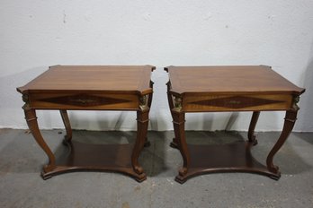 Pair Of Elegant Neoclassical-Inspired End Tables With Brass Accents