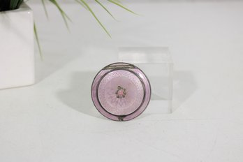 Vintage Guilloch Enamel Powder Compact  Pink Floral Vanity Compact  2'
