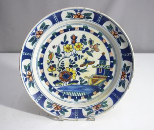 Hand-Painted 12.5' Delft-Style Ceramic Plate