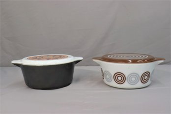 Two Vintage Pyrex Lidded Casseroles:  Pueblo & Cosmopolitan Bulls Eye