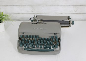 Vintage Remington Manual Typewriter  11.5 Wide  Gray & Teal Mid-Century Office Machine