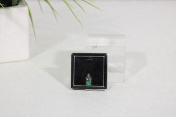 Vintage Black Enamel Powder Compact  Square Vanity Compact W/ Rhinestone Accent