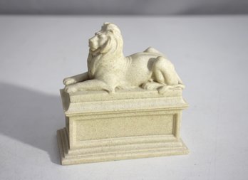 Resin Lion Figurine On Pedestal  Classic Decorative Sculpture