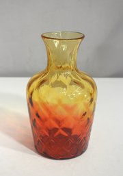 Antique 8' Amberina Diamond Quilted Glass Vase  Stunning Color Gradient