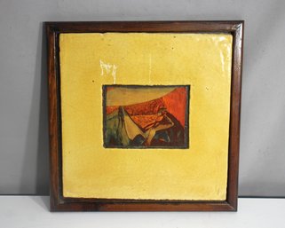 Vintage Small-Scale Abstract Painting  Of A Man On Aged Panel  13 X 13