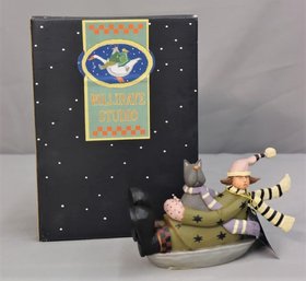 Williraye Girl & Pig Riding Corn Hand-Painted Figurine, Coyne's & Co. W/ Original Box WW2492