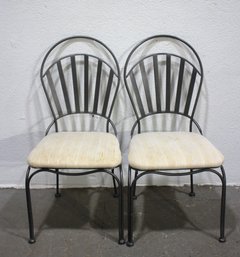 Pair Of Vintage Metal Frame Dining Chairs With Upholstered Seats