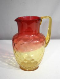 Antique 9' Amberina Coin Dot Glass Pitcher  Hand-Blown With Applied Handle