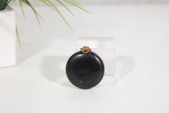 Vintage Black Enamel Powder Compact  Round Vanity Compact W/ Puff  2'