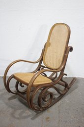 Vintage Bentwood And Cane Rocking Chair With Scrolled Design