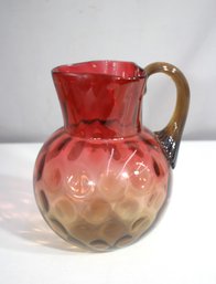 Amberina Thumbprint Square Top Art Glass Pitcher  Hand-Blown Antique