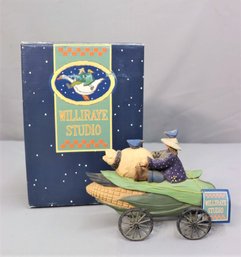 Williraye Girl & Pig Riding Corn Hand-Painted Figurine, Studio G! W/ Original Box WW1434