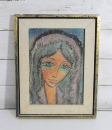 Signed Original Portrait Painting  Stylized Female Figure Framed Artwork 12' X 9.5'