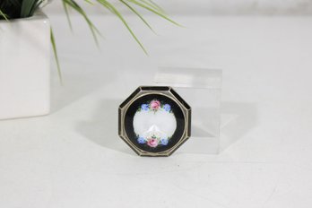 Vintage Floral Guilloch Enamel Powder Compact  Octagon Vanity Compact  2'