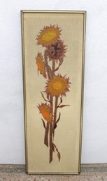 VTG Paragon Sunflower Crewel Embroidery Framed Art MCM 1970s Large 54' X 19'
