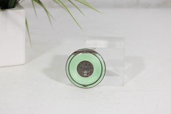Vintage Green Guilloch Enamel Powder Compact W/ Ornate Medallion  2'