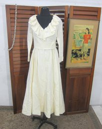 Vintage Ivory Ruffle Gown  Small  Couture Fashions  Romantic Long Sleeve