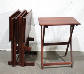 Set Of 4 Vintage Wooden Folding TV Trays With Storage Stand