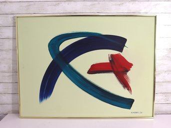 Modern Abstract Painting With Bold Blue & Red Brushstrokes  Signed  30 X 40