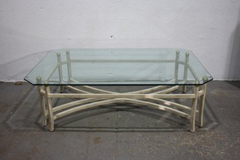 Glass-Top Coffee Table With Sculptural Metal Base