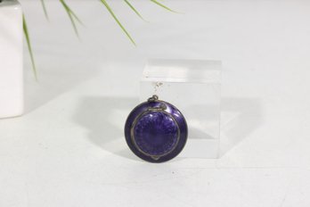 Vintage Purple Guilloch Enamel Mini Powder Compact  Pendant Style  1.5'