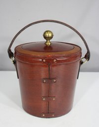 Vintage Bosca Leather Ice Bucket  Full Grain Hide  9 H X 9 Round