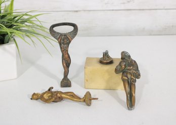 Vintage Art Deco Metal Bottle Opener, Metal Broken Statue, Vintage Metal Solider Statue French