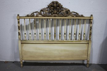 Vintage Ornate Full-Size Headboard With Hand-Carved Floral Accents
