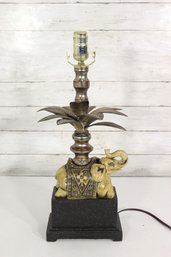 Vintage Elephant Base Table Lamp W/ Palm Leaf Accent  20' Tall  WORKING