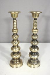 Pair Of Vintage Brass Candlesticks  15.5 H  Ornate Turned Design