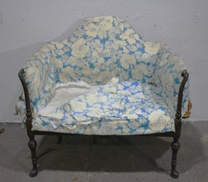 Antique Loveseat With Ornate Wooden Frame  Restoration Project