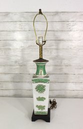 Vintage Asian-Style Porcelain Table Lamp  Green & Gold Floral Design  33' Tall