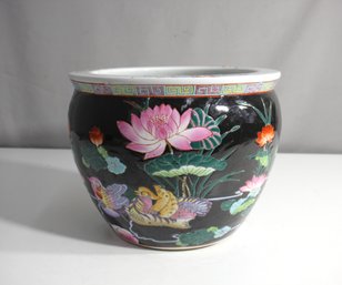 Chinese Fish Bowl Hand Painted Pheasants Planter