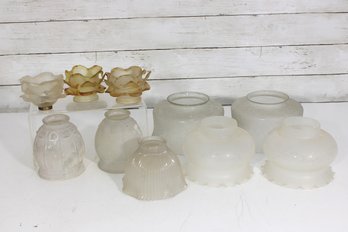 Lot Of 10 Vintage Frosted Glass Lamp Shades  Floral, Scalloped & Embossed Replacement Globes