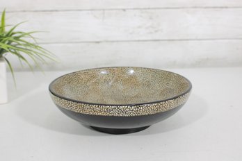 Vintage Black & Gold Crackle Glaze Pedestal Bowl  Decorative Art Pottery  9'